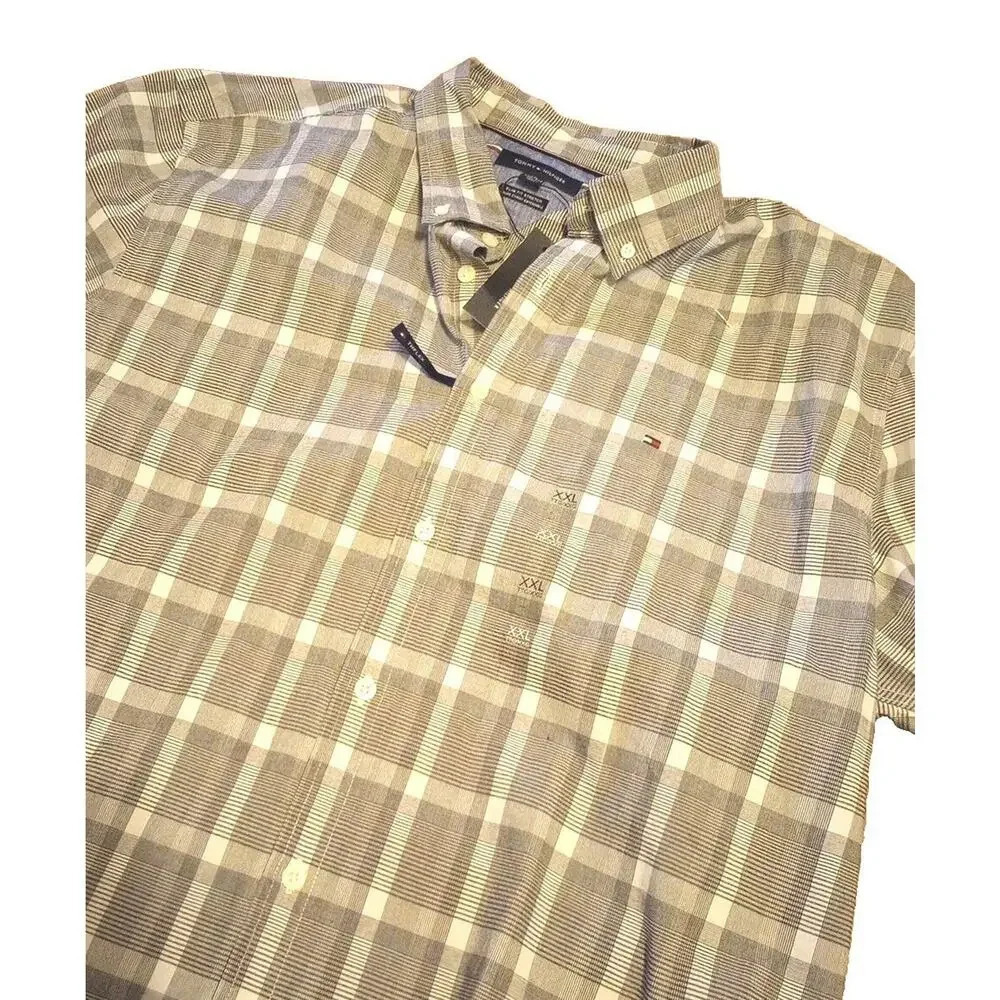 Tommy Hilfiger Men’s Sz XXL Short Sleeve Shirt Th Flex‎ Slim Fit Stretch Plaid - Picture 2 of 6